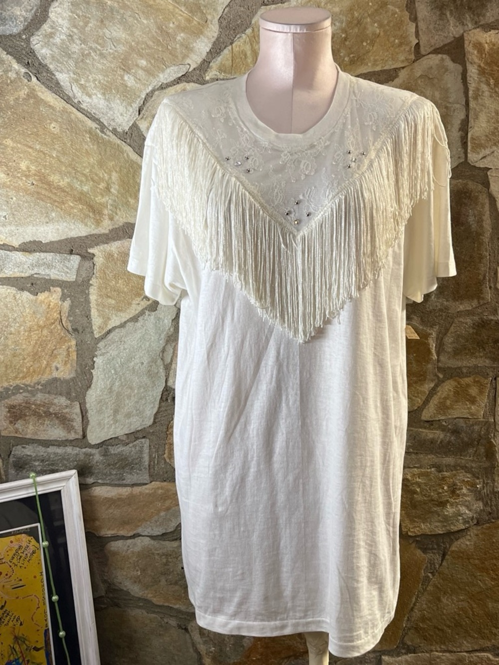 NWT Vintage St. La Roch Western Fringe Lace Rhinestone Single Stitch Tee